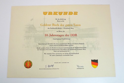 Ddr urkunde nationale front - ddr,