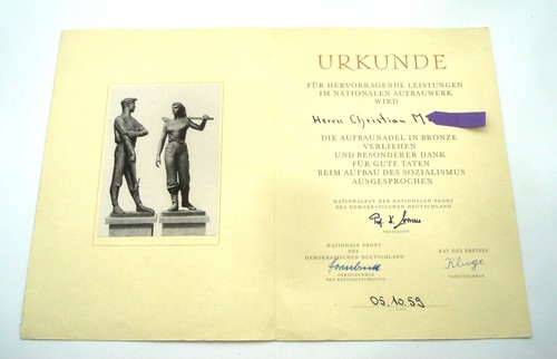 Ddr nationale front urkunde - ddr,